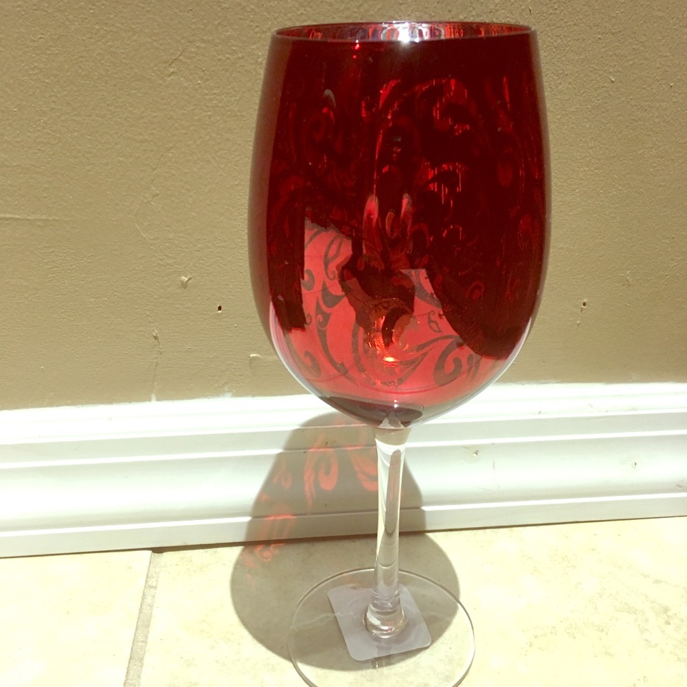 BRAND NEW - Pier 1 Red Damask Wine Glass